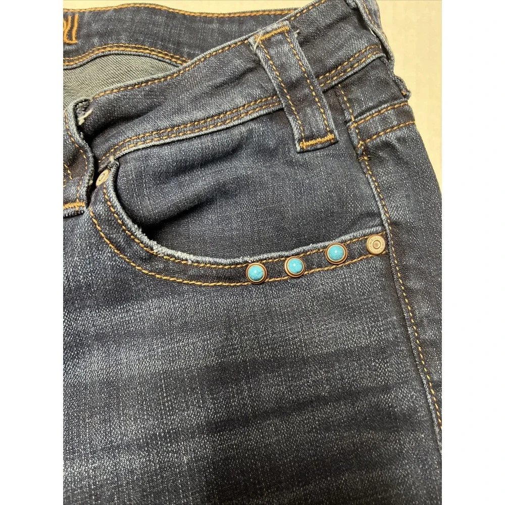 Rock & Roll Denim Western Cowgirl Trouser Women's 29 X 32 Jeans Turquoise Studs - Picture 10 of 16